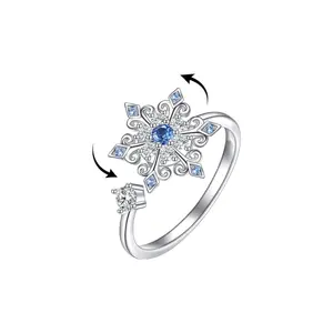 Ring for Women Snowflake Spinner Rings Fidget Open Adjustable Birthday Mothers Day Christmas Jewelry Gifts for Mom Friends