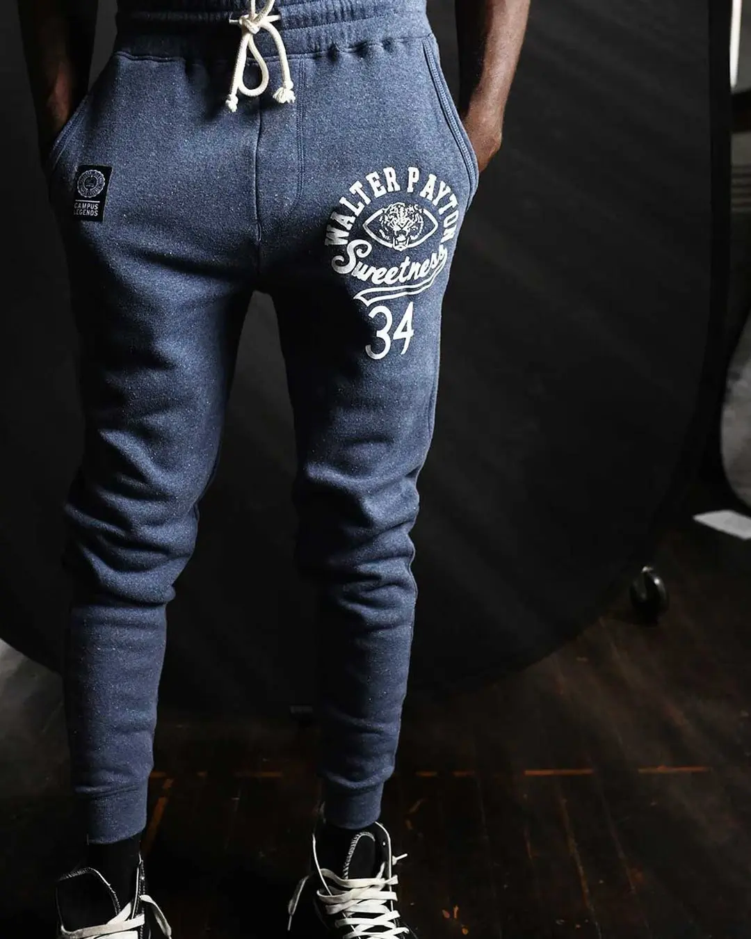 Men's Vintage Fleece Slim-Fit #34 JSU Payton Tigers Navy Football Sweatpants - Menswear Bottoms Garment with Pockets