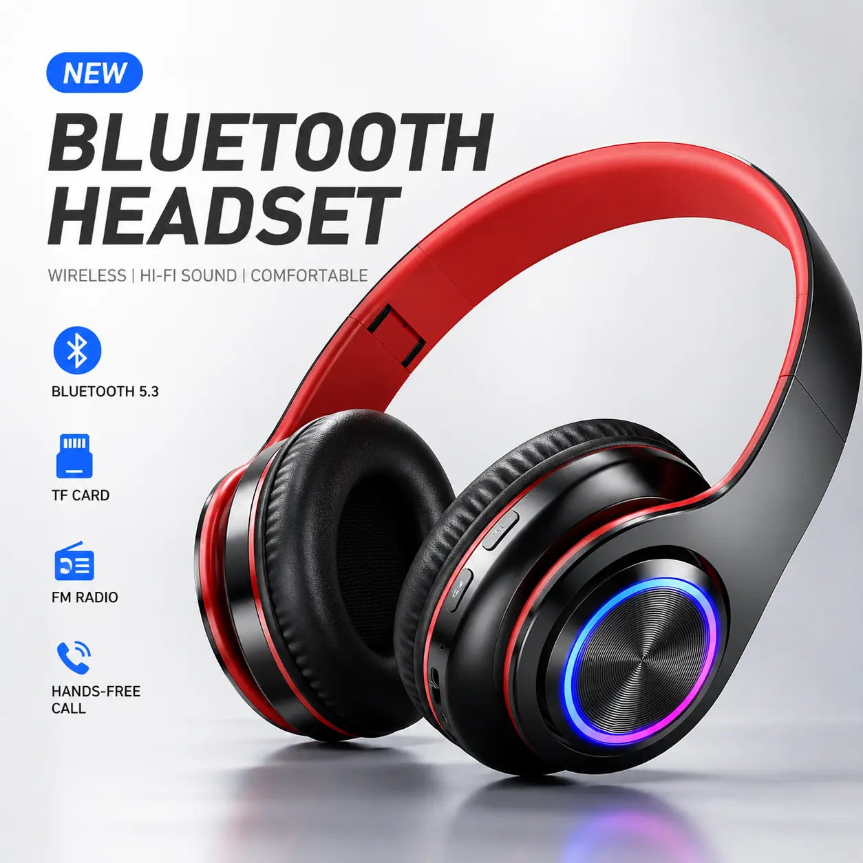 2026 New Foldable Bluetooth Headphones with Mic, Deep Bass Wireless Gaming Headset, HiFi Stereo Earphones for iPhone Android PC silent party