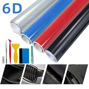 12"x 10ft 6D Car Carbon Fiber Stickers High Gloss Carbon Fiber Vinyl Film Car Interior Waterproof and Anti-Scratch Sticker With Installation Tools