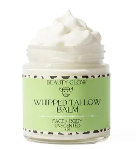 Organic Whipped Beef Tallow + Rosehip Oil for Face & Body Moisturizer Cream Lotion Balm Natural Grass Fed and Finished Body Butter for Dry Cracked Sensitive Skin Care Unscented Fragrance Free 4 Fl Oz