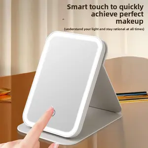 Folding LED Lighted Makeup Mirror Handheld Portable with 3 Color Modes USB Rechargeable Travel Vanity Mirror for Girls Women