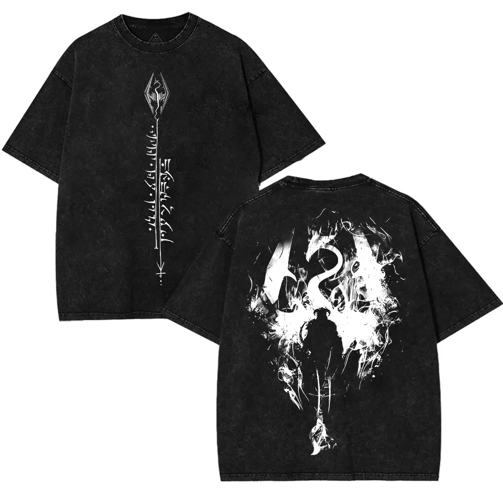 The Elder Scrolls V: Skyrim v9 Vintage Washed Tee Unisex Oversize Heavyweight Cotton T-shirt for Game Fans, 90s graphic tees Casual Outfits, Men Gifts, Clothes Menswear streetwear Top