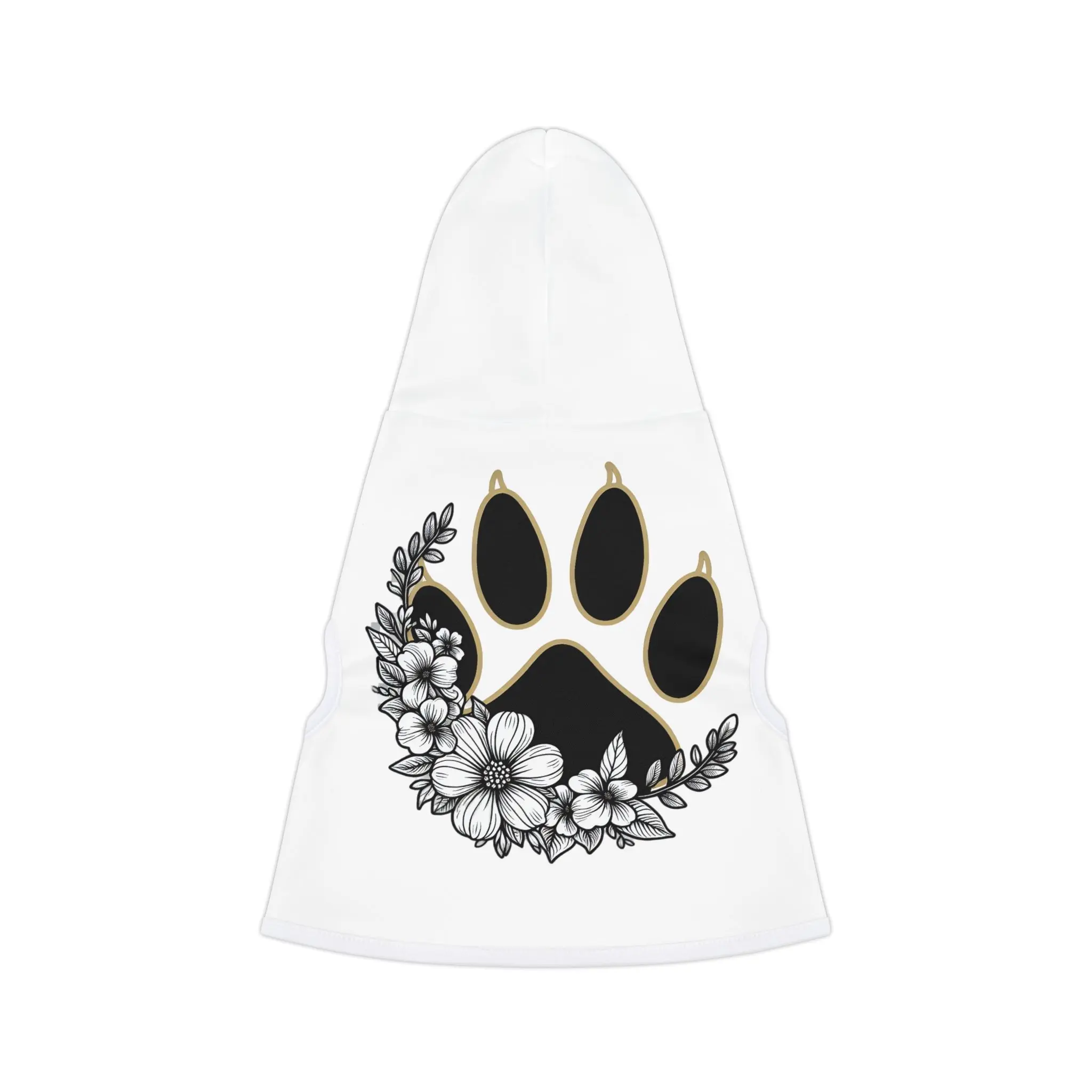 Paw Print Floral Gold-Lined Custom Pet Hoodie - Adorable Fit for Your Furry Friend - Available in 5 Sizes