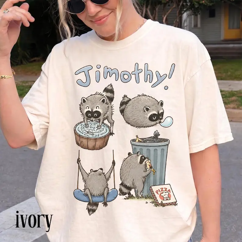 Comfort Colors Cute Jimothy Raccoon T-Shirt, Funny Trash Panda T-Shirt,Cottagecore Aesthetic, Animal Lover Gift,Quirky Graphic Tee
