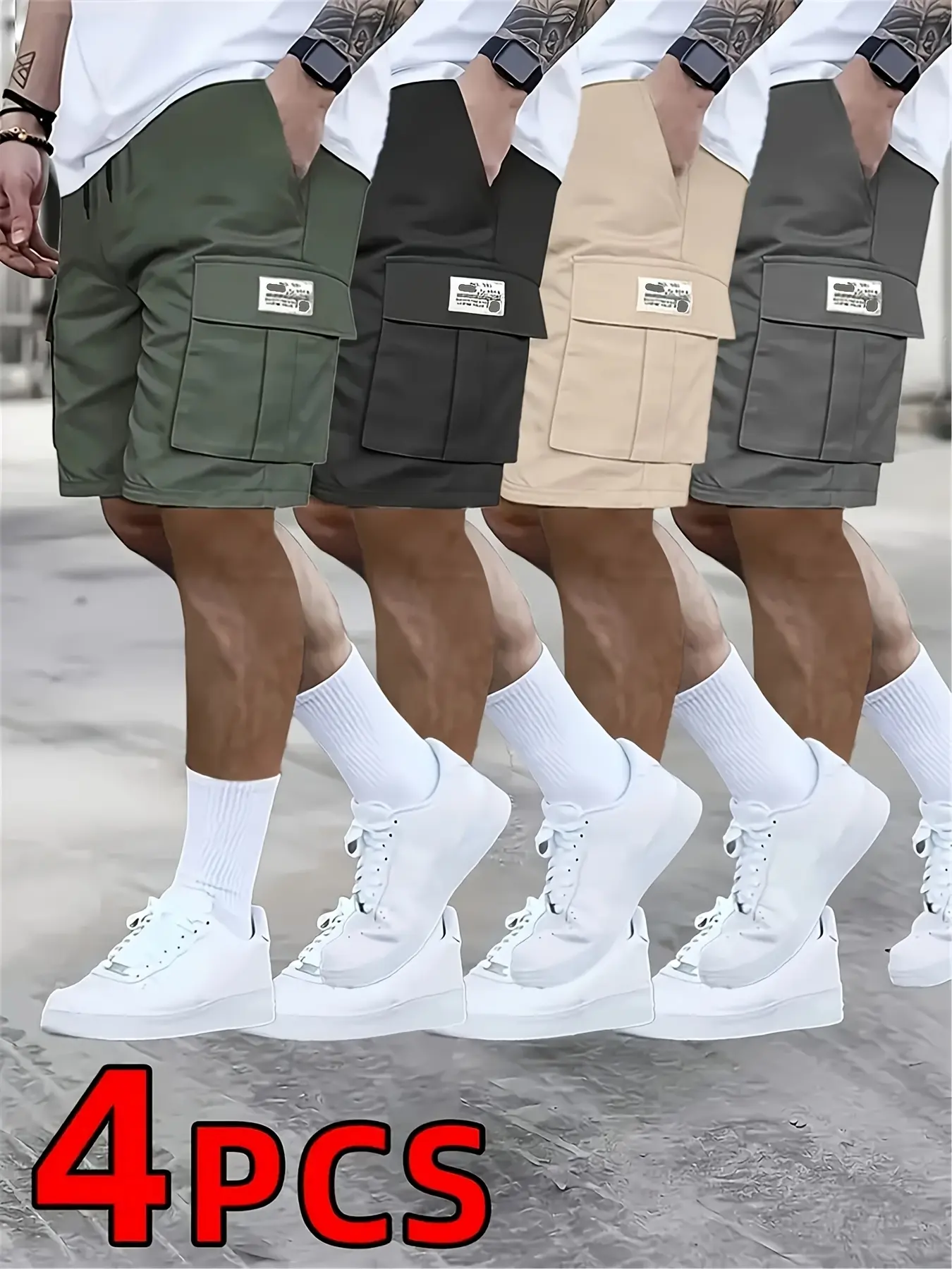 Men’s 4-Pack Shorts — Casual Loose Fit, Large Pockets, Workwear Style, Summer Trendy Straight-Leg Bermuda/Knee-Length, Couples Matching Basketball Shorts