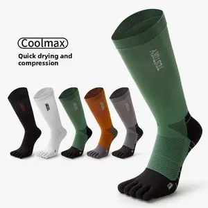 5 pairs Men's Compression Toe Socks with Coolmax - Targeted Support & Shock Absorption, Over-the-Calf Long Socks with Terry Loop Sole for Running & Recovery dots  socks  sport Floral Copper Compression Socks Breathable Moisture-Wicking Sports Socks