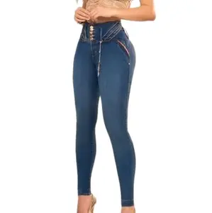 Colombiano Ref Garotta Skinny Jeans, Bottom with Push-Up Effect, Abdomen Control, 5 Buttons, Peach Skin Denim Fabric