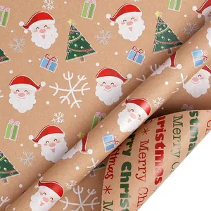 Reversible Christmas Wrapping Paper Roll - 17 Inch x 33  - Santa Claus Design  Wrap Paper for Christmas, Holiday, Party, 1 Roll