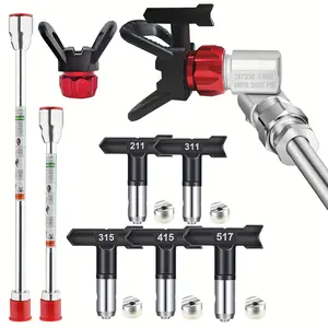 10-Piece Airless Spray Gun Tip Extension Rod Kit, with Nozzles (211, 311, 315, 415, 517), 2 Extension Rods (7.87in, 11.81in), Swivel Joint and Nozzle Guard. Suitable for Interior/Exterior House, Garden, Fence, Precision Automotive, and Wall Spray Painting