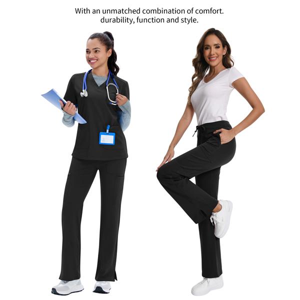 Yoga Scrub Pants for Women - 4-Way Stretch Work Pants with 5 Pockets (1 Cargo), Mid Rise Flared Fit for Nurses & Healthcare Professionals Yoga Scrub Pants for Women - 4-Way Stretch Work Pants with 5 Pockets (1 Cargo), Mid Rise Flared Fit for Nurses & Healthcare Professionals