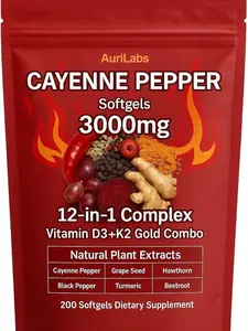 Aurivita Cayenne Pepper Softgels Supplement- Cayenne Pepper Softgels with Vitamin D3+K2, Beetroot & Grape Seed Extract,Hawthorn (1)