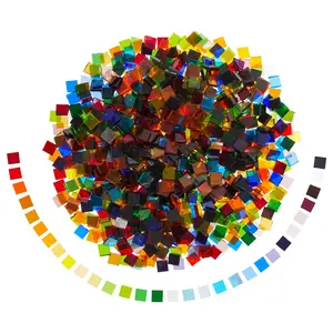 300 Pieces of Square Mosaic Tiles for Crafts, Textured Stained Glass Pieces in 40 Assorted Colors for DIY Art Projects, Decorations, Coasters (0.4 x 0.1 Inches)