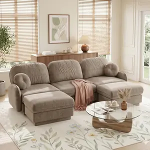 Eyisean 105" Chenille Modular Sectional Sofa, Comfy 3 Seater Upholstered Cloud Couch with Ottoman & Round Pillows , Modern L/U-Shaped Deep Seat Couches for Living Room, Apartment
