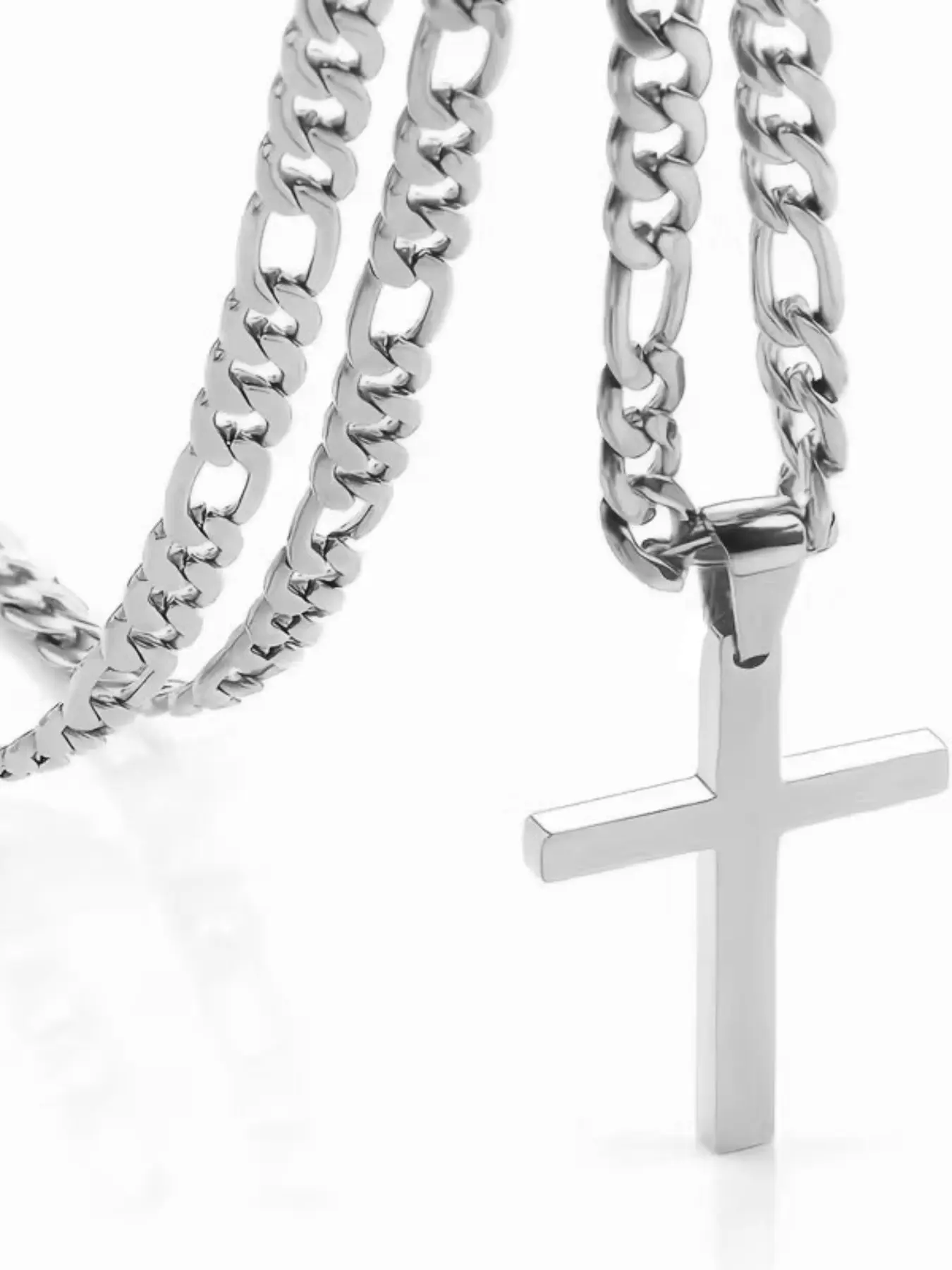 Stainless Steel Cross Pendant Cuban Chain Necklace, Minimalist Unisex Hip Hop Accessory, Everyday Versatile Lockbone Chain, Cuban Link Necklace