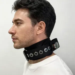 Black Magnetic Locking Neck Brace Cervical Collar with Chains – Adjustable Post-Surgery Neck Support for Recovery | Soft Cotton Pad Locking Collar Whiplash Arthritis Posture Corrector | Medical Collar with Eyelet | Home Care Neck Restraint Shoulder Back A