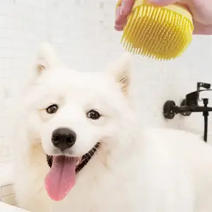 Pet Bath Brush with Shampoo Dispenser, Soft Silicone Massage Scrubber for Dogs & Cats