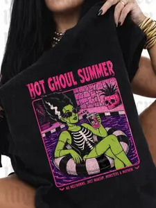 Hot Ghoul Summer Shirt Spooky halloween Girl In Floaty, Summer Goth Summerween shirt, Summer Tank Top, Hunting Dog Lover Shirt for Woman Streetwear Soccer Tee.