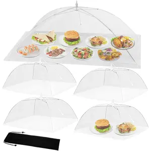 5 Pack Food Covers Tents for Outdoor Serving include 1 Large (40''X24'') & 4 Standard (17''X17'') Reusable and Foldable Mesh Food Covers, Picnics, Camping, BBQ, Backyard Essentials