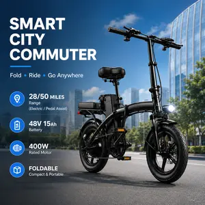 Foldable Electric Bike for Adults, 400W Motor, Up to 50 Miles Range, 48V 15Ah Battery, Rear Rack, City Commuter Ebike