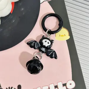 1Pc New Halloween Cartoon Bat Bell Keychain, Skull Demon Bag Charm, Cemetery Car Keychain Candy or Prank Fashion Keychain Backpack Accessory, Day of the Dead Gift