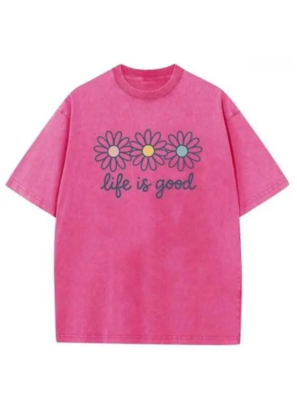 Women's Retro 2000s Aesthetic Short-Sleeve T-Shirt, Casual Acid Wash Cotton Tops, Loose-Fit Round Neck Ditsy Floral Print Casual Tee Shirts for Thanksgiving Holiday, Shortsleeve, Valentines Day