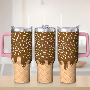 LHIEIAYH 40oz Ice Cream Cone Design Insulated Travel Tumbler, Vacuum Flask & Bottle with Chocolate Sprinkles, Dripping Cone, Leak-Proof Seal, Bonus Straw Set, Keeps Drinks Hot/Cold for Hours, Flasks