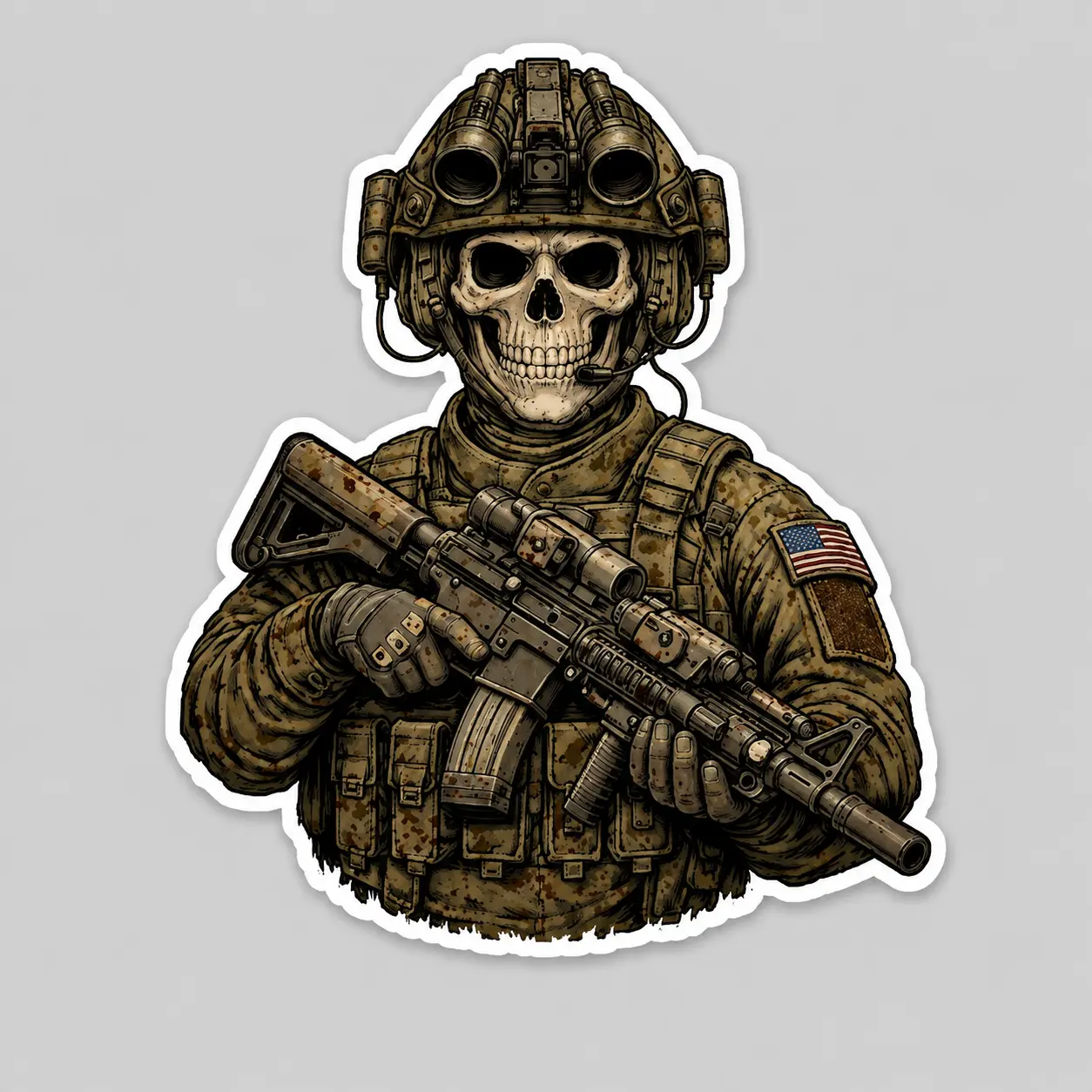 Premium Die-Cut Tactical Skull Sticker - US Flag NVG Operator Waterproof Gun Case Decal