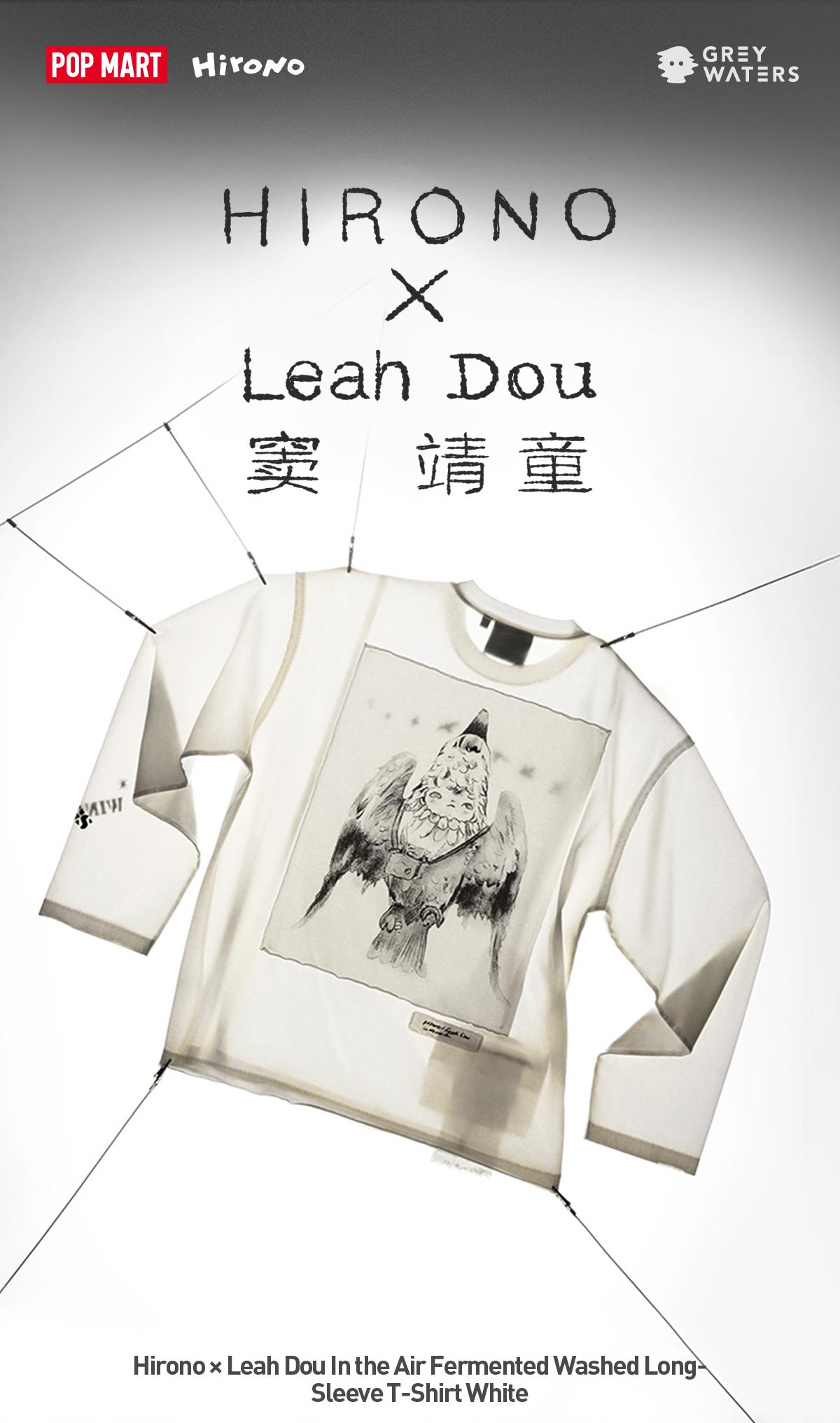 POP MART Hirono × Leah Dou In the Air Fermented Washed Long-Sleeve T-Shirt White