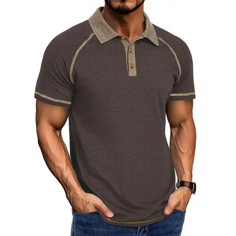 Zaitun Men’s Polo Shirts Summer Sport Golf Shirt Fashion Color Block Short Sleeve T-Shirt Office Button Formal Work Tee Top