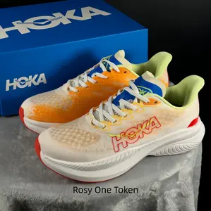 Warm gradient cream chunky cushioned trainer as core statement piece for bright casual fits. Speckled pale woven upper matched with sunset orange transition and multi-color laces creates lively warm layers.