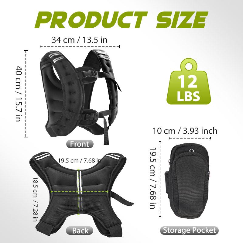12LB Black Adjustable Weight Vest, Gym & Running Great Workout Companion for Men & Women, Good for Fitness