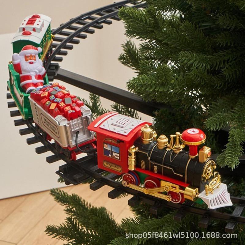 Christmas Electric Train Hanging Sound & Light Small Locomotive Xmas Tree Track Train Christmas Gift
