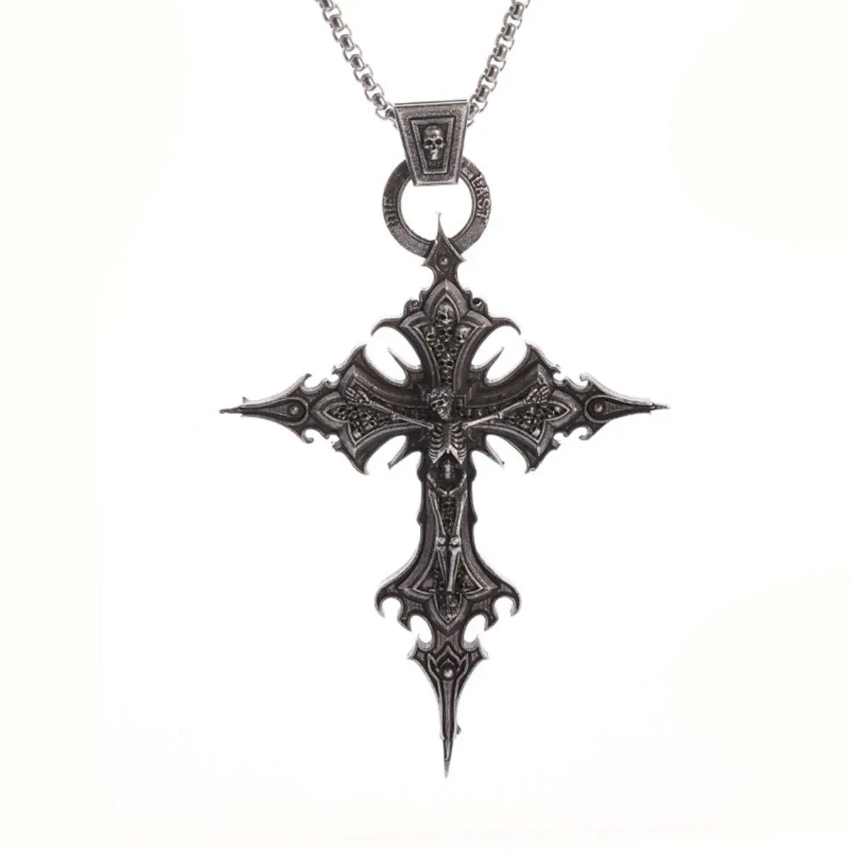 Gothic Style Skull Dark Cross Pendant Chain Necklace, Classic Artificial Gemstone Necklaces & Pendants, Niche Personality Retro Hip-Hop Punk Casual Style Jewelry
