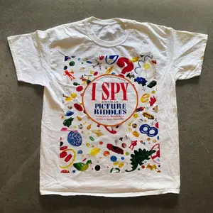 I Spy A Book Of Picture Riddles White T-Shirt - Gildan Reprinted Shirt Vintage y2k 90s Style Unisex Tee, Retro Music Fan Gifts