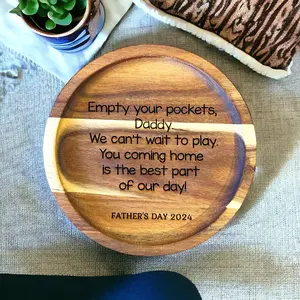 Personalized Empty Your Pockets Daddy Engraved Catch All Tray, Father's Day Gift, Birthday, Custom Gift for Dad, Wood Desk Dresser Organizer Wooden