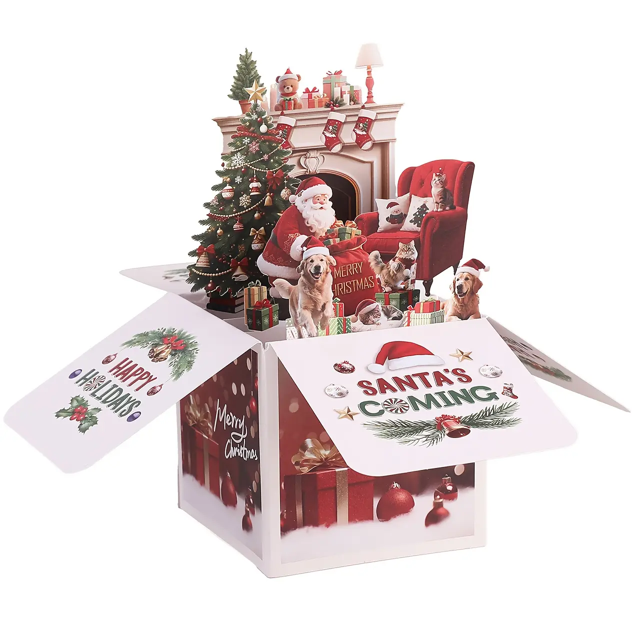 Christmas Card Set, Elegant Box Style, Festive Greetings with Dancing Dog & Snowflakes, Perfect for Holiday Celebrations