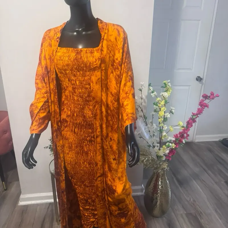 Women's 2-Piece African Print Outfit - Longsleeve Kimono Jacket & Casual Dress, Lady's Statement Style for Festival Wear, Casual Wear & Outfits Inspo