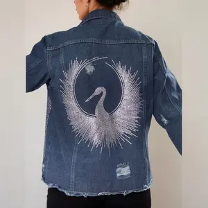 Crystal Heron Sunburst Embellished Denim Jacket