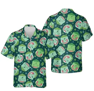 Bulbasaur Hawaiian Print Shirt Short, Vintage Anime Shirt, Leaf Creature Anime