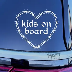 Kids on Board Barbwire Heart Car Decal: Gothic Emo Punk Style