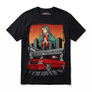 Tumbados Virgen Street Truck T-Shirt – Lowered Red Silverado Graphic Tee, Urban Latino Car Culture Design, Soft Cotton Blend Shirt for Men & Women, Slammed Pickup Gift  graphic t-shirts   good graphic tees men's graphic tees funny tshirt