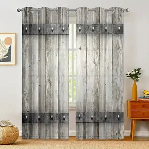 Wooden Barn Door Pattern Curtains, 2 Piece Set, High Quality, Semi-Transparent, Digital Print Home Textiles, Light Weight