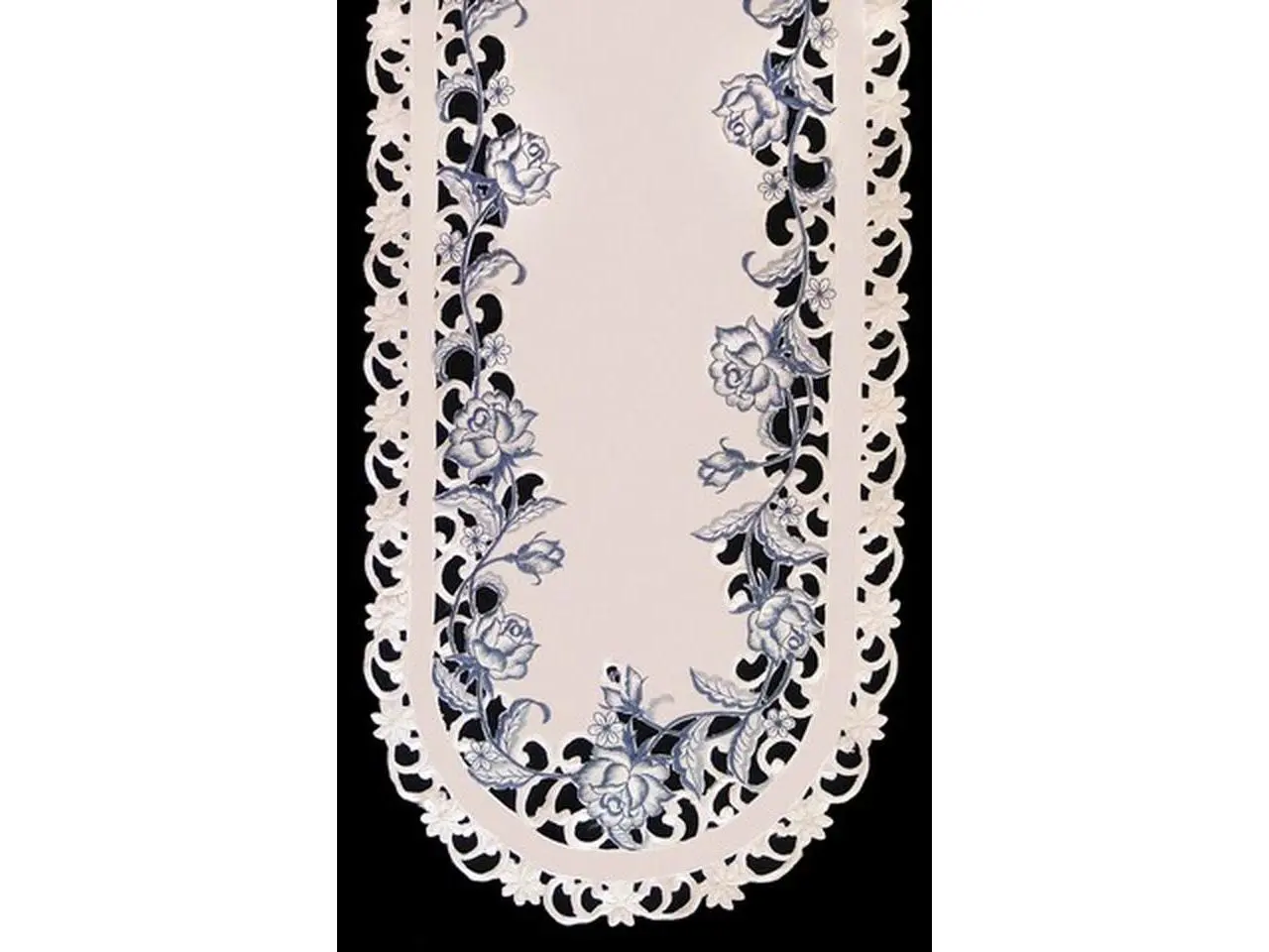 H8459-B 1-Piece Delft Blue & Rose Motif Round Doily, 12 in Fabric Textile Home Kitchen Table Decor