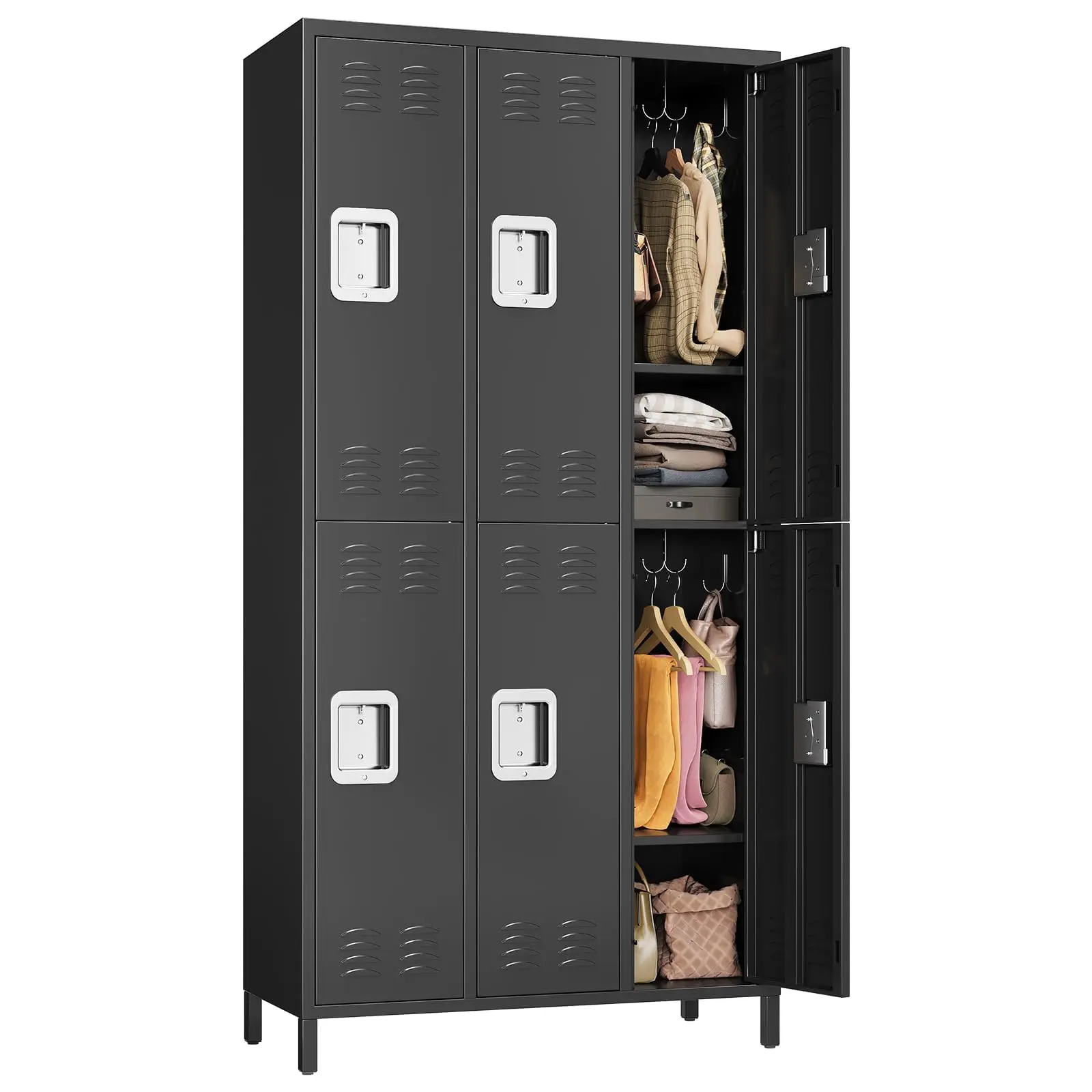 6-Door Metal Storage Locker – Heavy Duty Locker with 18 Hooks for Employees, Garage, School, Office & Gym (Assembly Required)