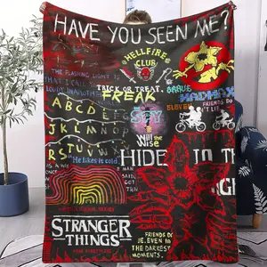 A Single-Sided Printed Plush Blanket Featuring Stranger Things Patterns, Soft, Warm, And Lightweight, Suitable For Beds, Sofas, Cars, And Room Decoration