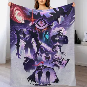 Ultra-Soft Anime Cartoon Solo Leveling Flannel Blanket for Adults - Cozy Shrink-Resistant Throw, Machine Washable & Skin-Friendly, Perfect for Bed/Couch/All-Season Gifts
