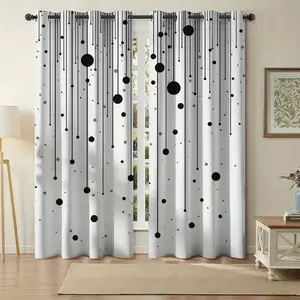 2D Flat Print Curtains Set of 2, Dot Line Pattern, Half Light Blocking Polyester Fabric, Fashion Design for Bedroom Living Room, Home Decoration Curtain