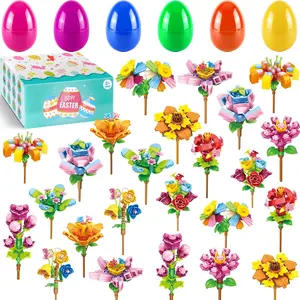 Mother Day Gift 24 PCS Easter Eggs Filled with Flower Building Blocks, Easter Basket Stuffers Fillers for Kids, Classroom Prizes, Easter Party Favors Gifts for Boys and Girls