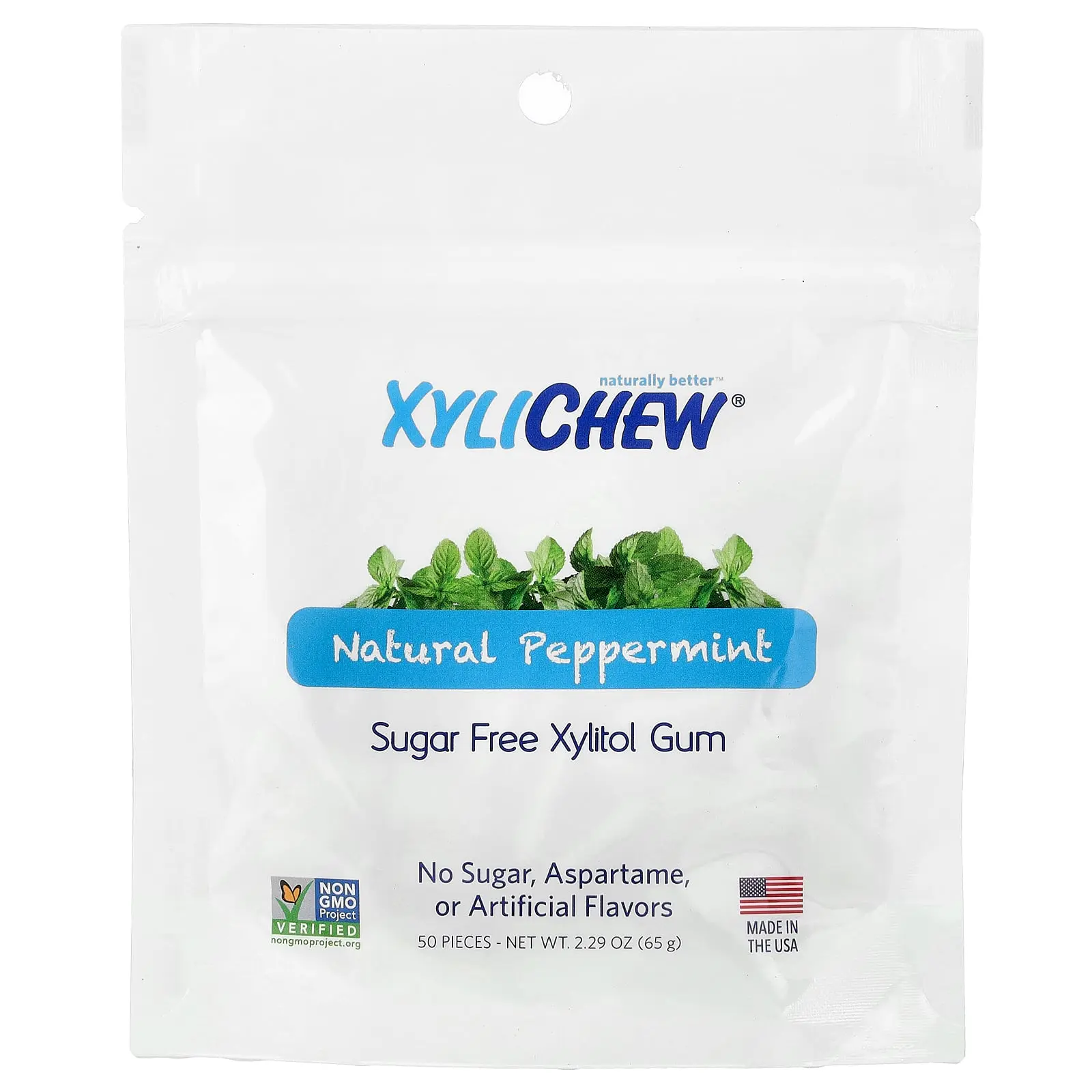 XyliDENT Sugar Free Xylitol Gum, Natural Peppermint, 50 Pieces, 2.29 oz (65 g)